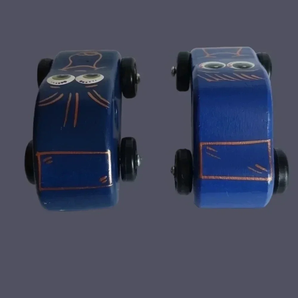 Tiny Tims vtg toy factory wooden cars set of 2 blue color